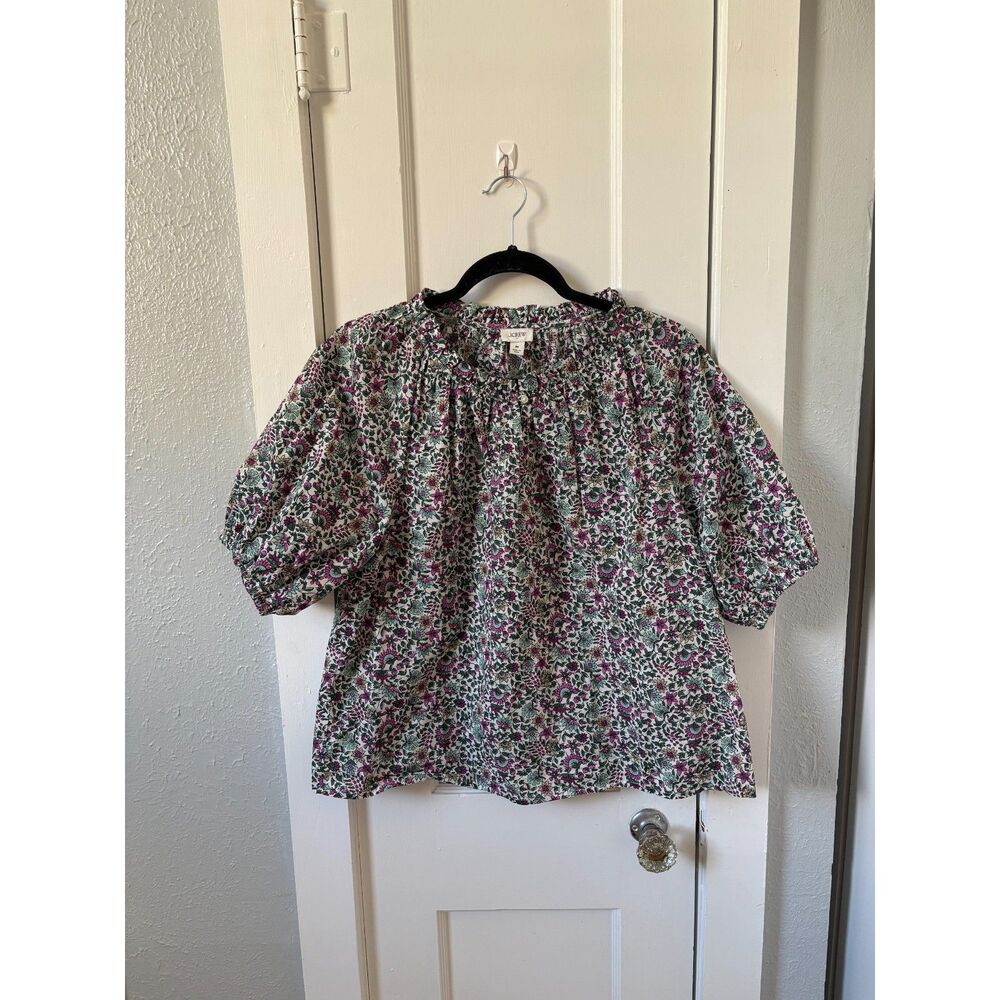 J.Crew Floral Puff Sleeve Peasant Top Blouse Cottagecore Boho Ruffle Women's M